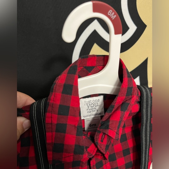 Preowned Carter’s Baby Boy Two Piece Plaid Overalls 6M - Picture 2 of 5